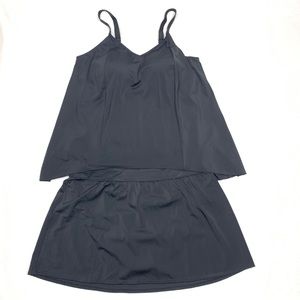 Denim & Co. Hi-Low Tankini Swimsuit + Skirt black